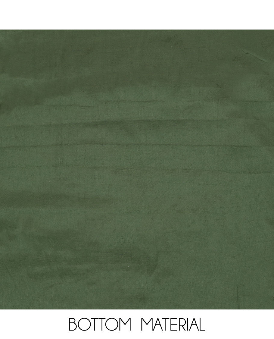 Green material chudidar set, sequins embroidered top, plain bottom, and scallop thread embroidered dupatta