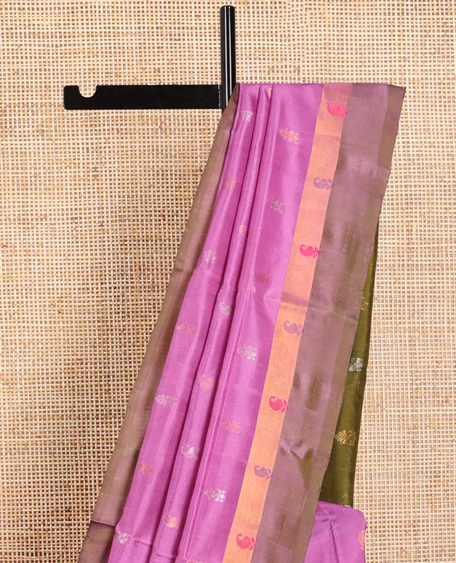 Purple paisley design uppada saree with contrast zari design border & striped, paisley design pallu