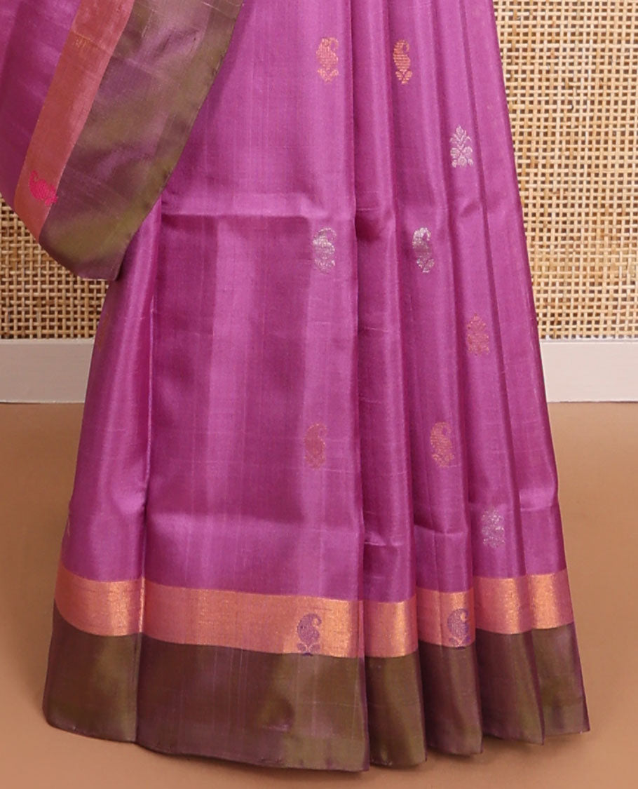 Purple paisley design uppada saree with contrast zari design border & striped, paisley design pallu