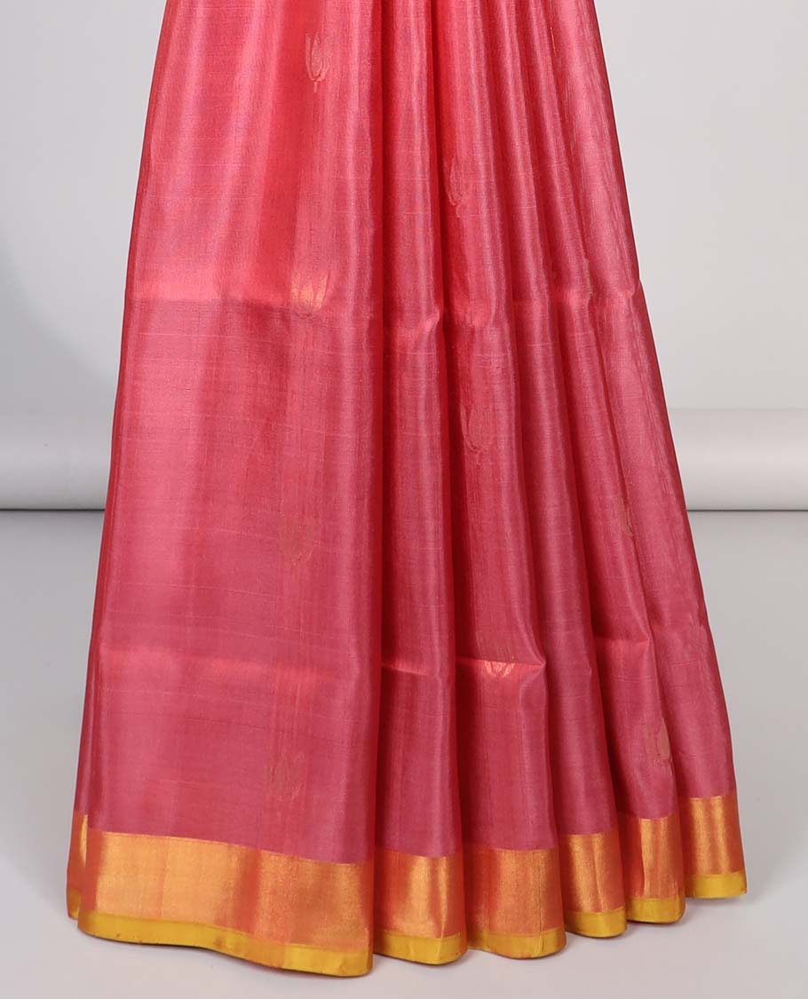 Red floral motifs uppada silk saree with contrast zari border & floral vine design pallu