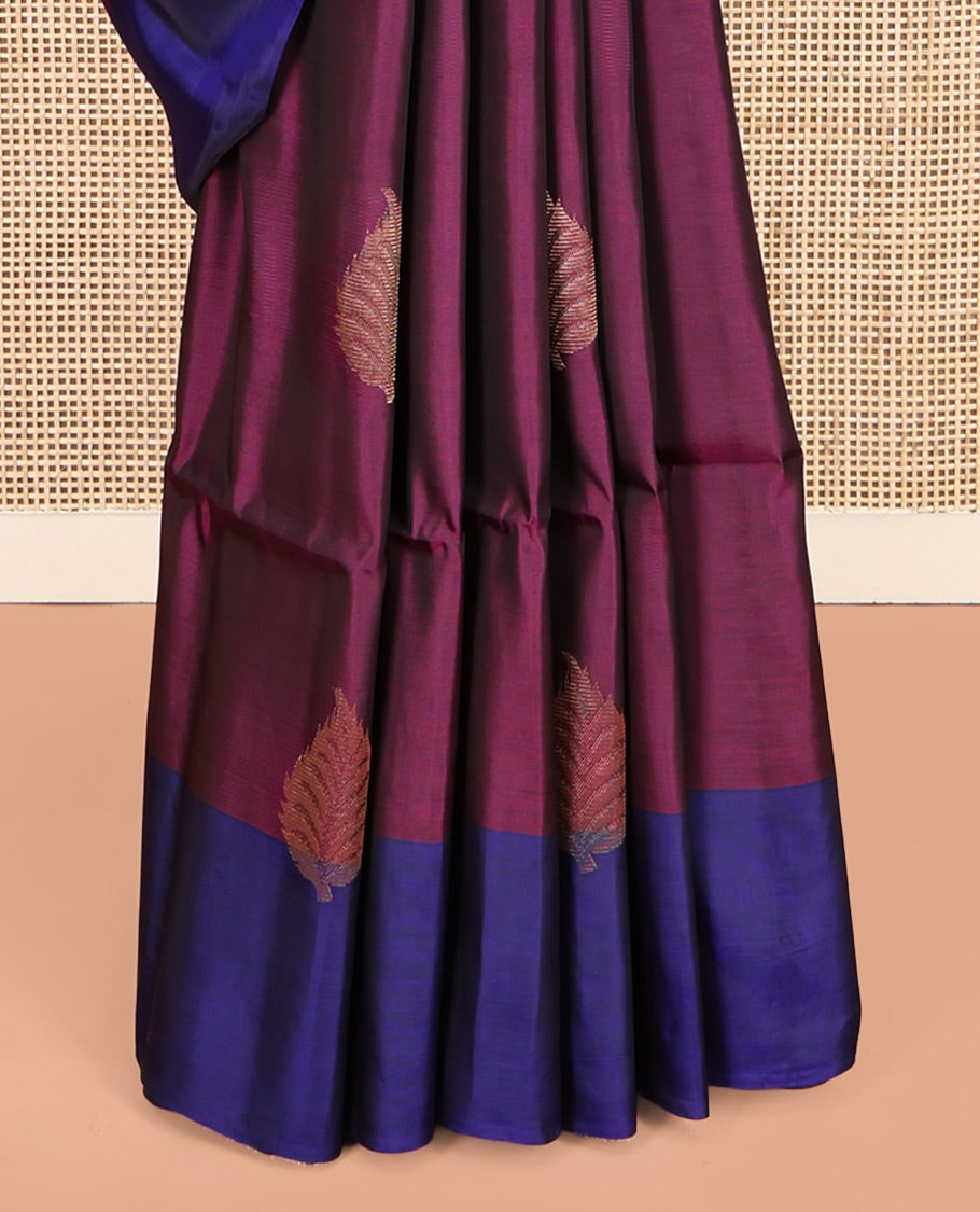 Purple Uppada Silk Saree, Prettified with Leaf Buttas, a Contrast Leaf Buttas Border, Intricate Pallu, and a Contrast Blouse