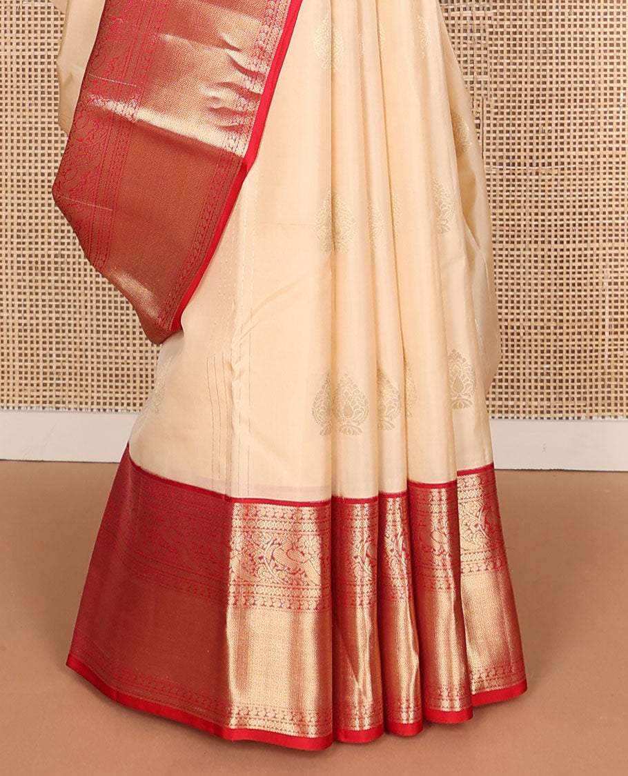 Cream striped, buttas vasundhara elite silk saree with contrast zari design border & jaal design pallu