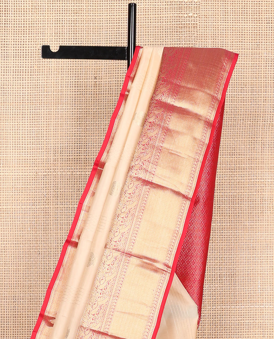 Cream striped, buttas vasundhara elite silk saree with contrast zari design border & jaal design pallu