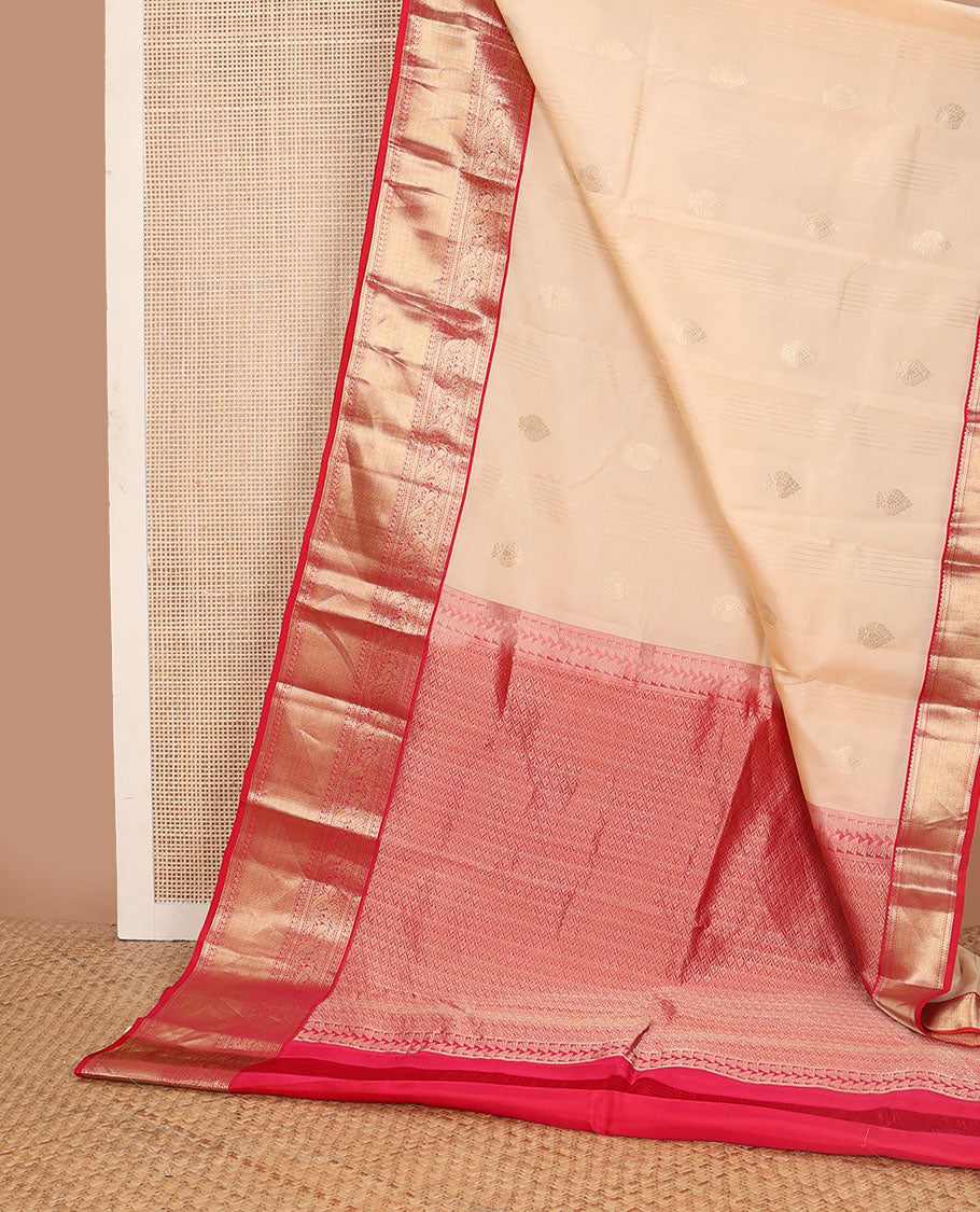 Cream striped, buttas vasundhara elite silk saree with contrast zari design border & jaal design pallu