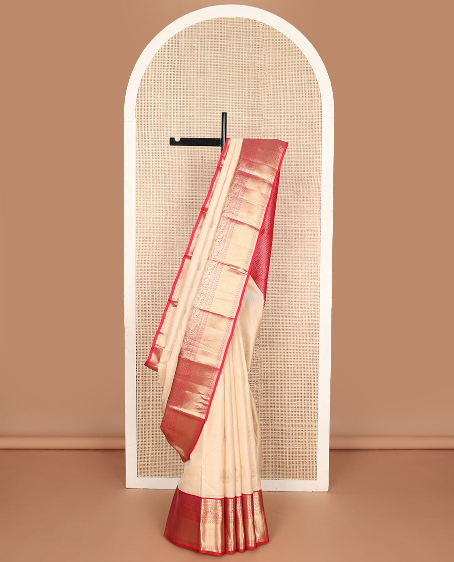 Cream striped, buttas vasundhara elite silk saree with contrast zari design border & jaal design pallu