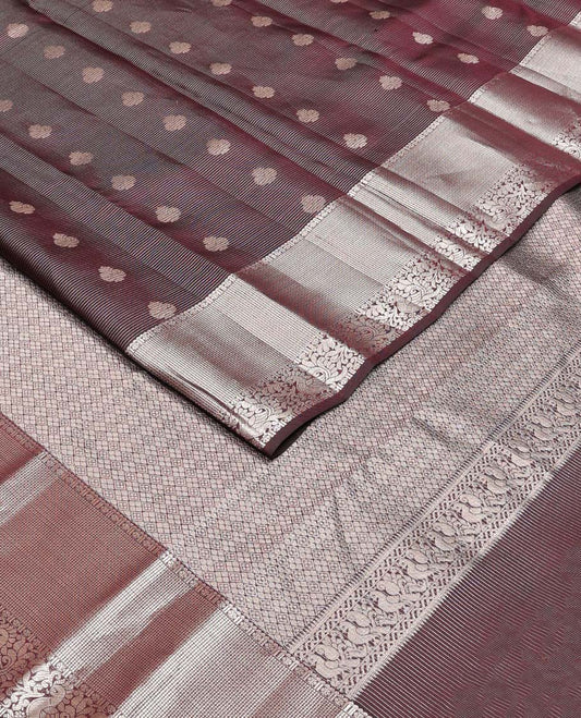 Maroon zari design Vasundhara silk mix saree, zari border of rekku,chakram & mayil designs & jaal pallu