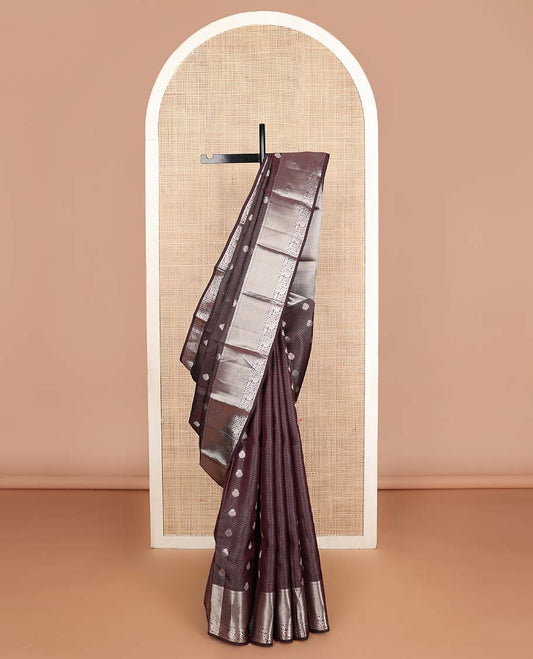 Maroon zari design Vasundhara silk mix saree, zari border of rekku,chakram & mayil designs & jaal pallu