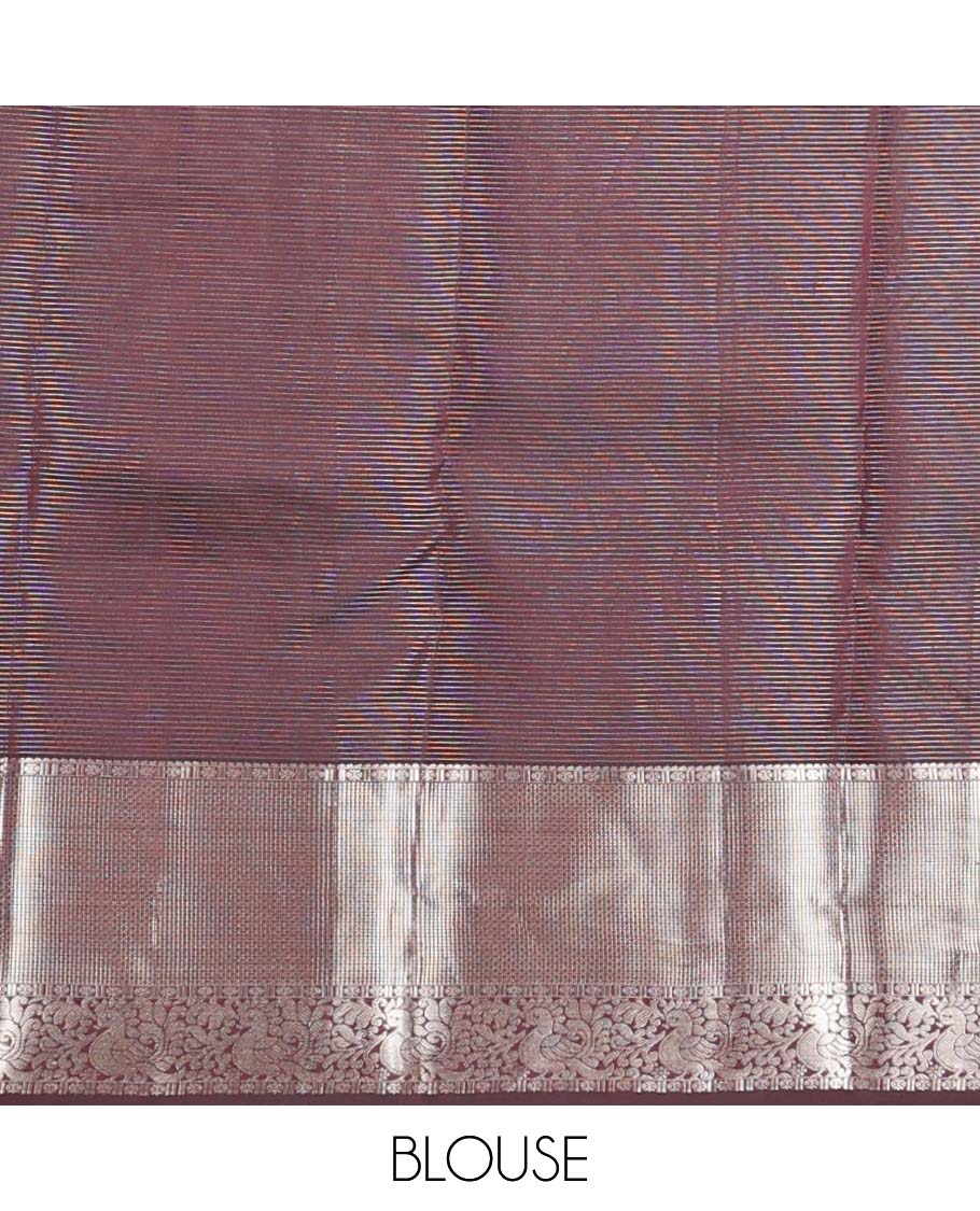 Maroon zari design Vasundhara silk mix saree, zari border of rekku,chakram & mayil designs & jaal pallu