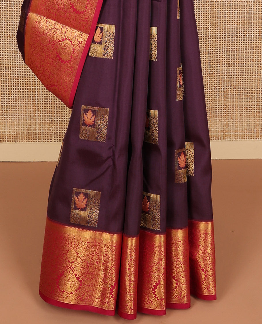 Brown floral design vasundhara elite silk saree with contrast floral design border & intricate floral design pallu
