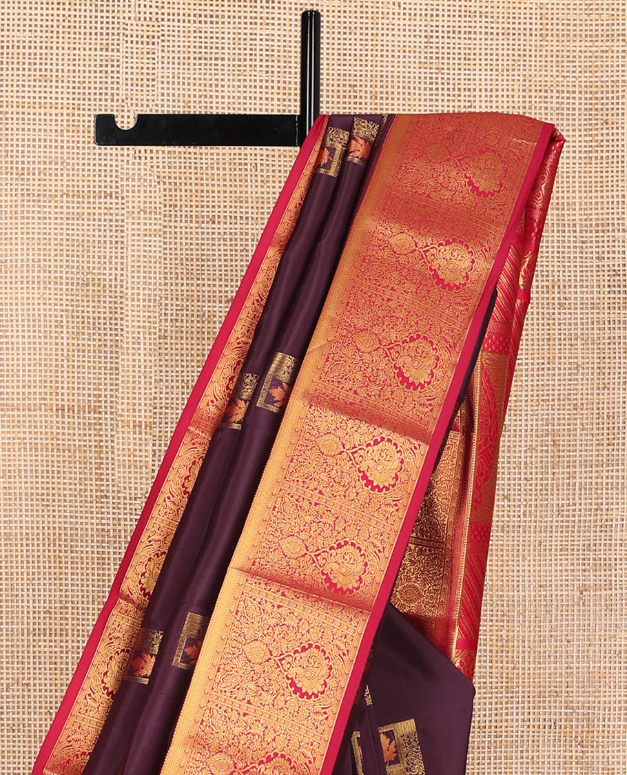 Brown floral design vasundhara elite silk saree with contrast floral design border & intricate floral design pallu