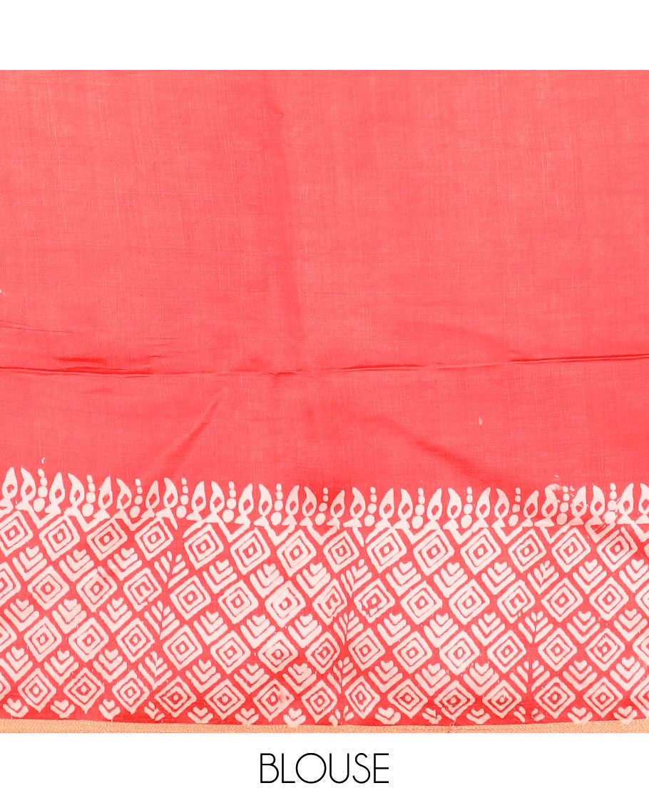 Red unique motifs printed banana pith saree, border of zari with print work, and printed pallu