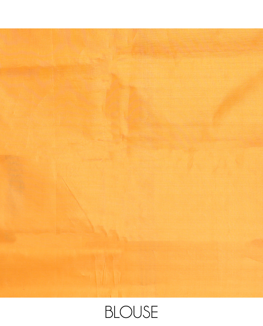 Borderless magenta buttas Banana pith saree, contrast pallu of stripes, and resham thread buttas