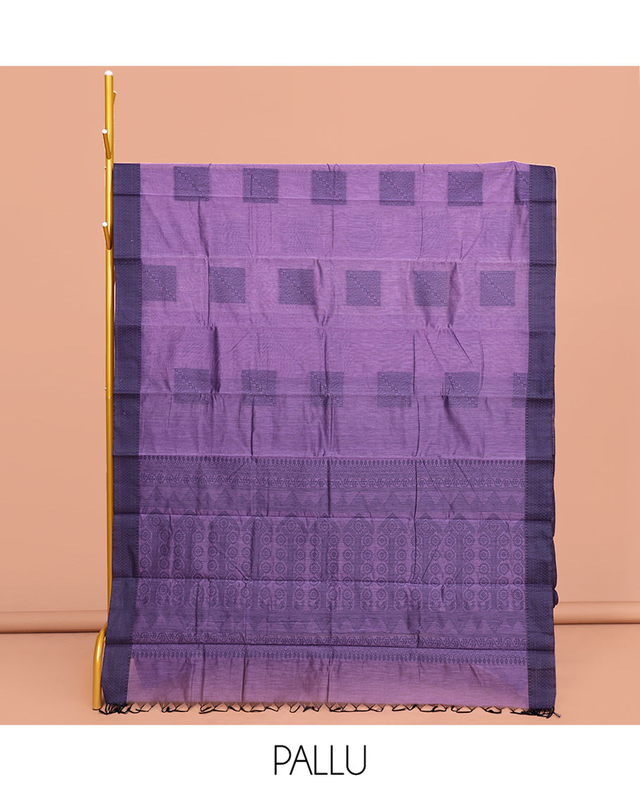Lavender Semi-Silk Cotton Saree, Delicately Designed with Square Buttas All Over Its Body, Contrast Traditional Design Border, Intricately Designed Pallu, and Paired with a Matching Blouse