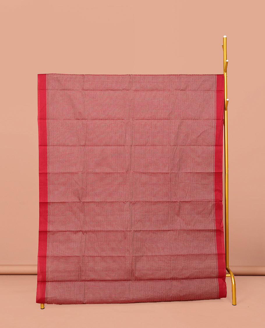 Brown Kanchi Cotton Saree, Sparsely Woven with Buttas, Complemented by Contrast Border, Pallu of Floral-Paisley Designs, and Paired with a Matching Blouse