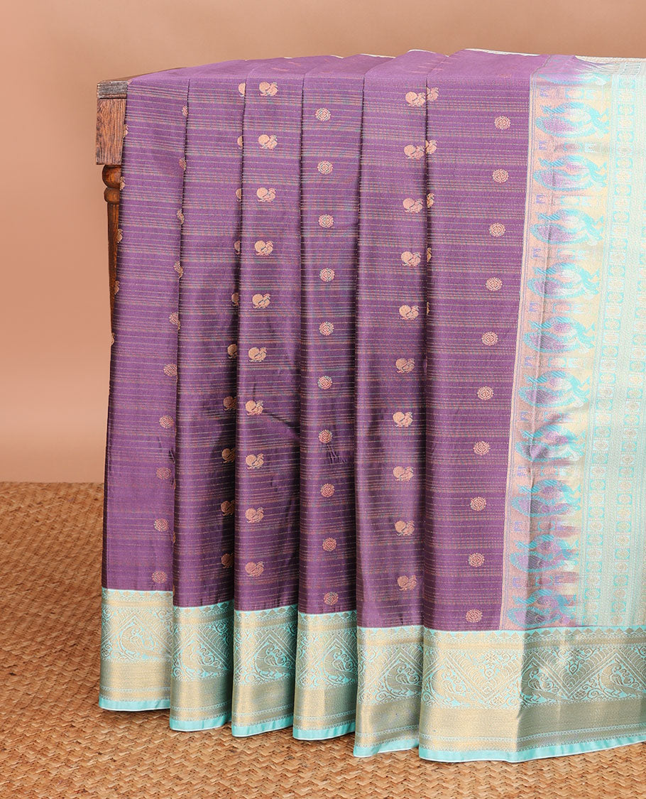 Purple striped,motifs gift saree with contrast zari design border & argyle design pallu