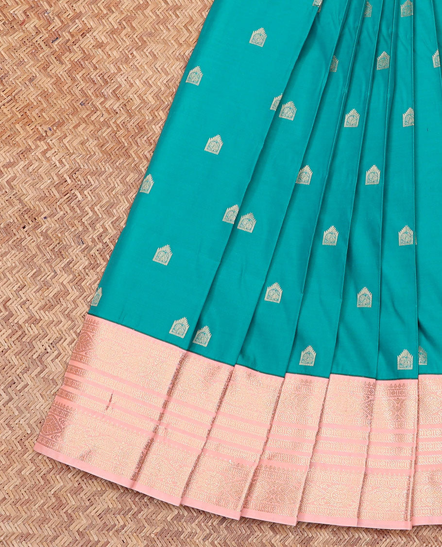Blue Budget Silk Saree, Accentuated with Zari Butta Enclosed Checked All Over Its Body, Complemented by a Contrast Traditional Zari Design Varisai Pettu Border, Majestically Detailed Pallu, and Paired with a Contrast Blouse