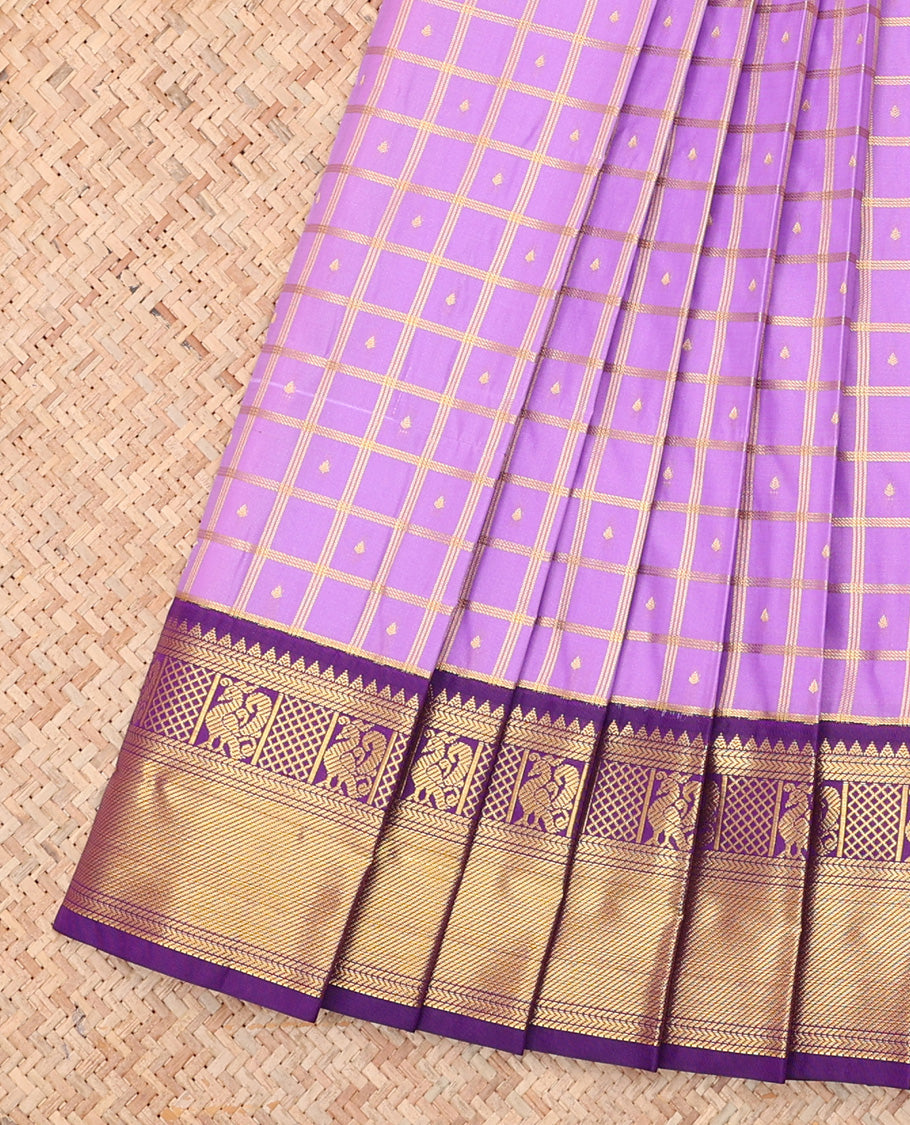 Lavender Budget Silk Saree, Beautified with Zari Butta Enclosed Checks, a Contrast Traditional Zari Border, Grand Pallu, and a Contrast Blouse