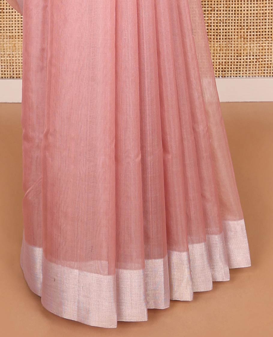 Peach motifs chanderi cotton saree with contrast border & floral motifs pallu