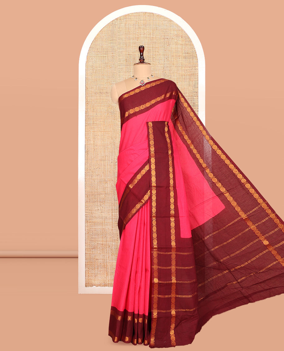 Rani Pink-Maroon Plain Sungudi Cotton Saree