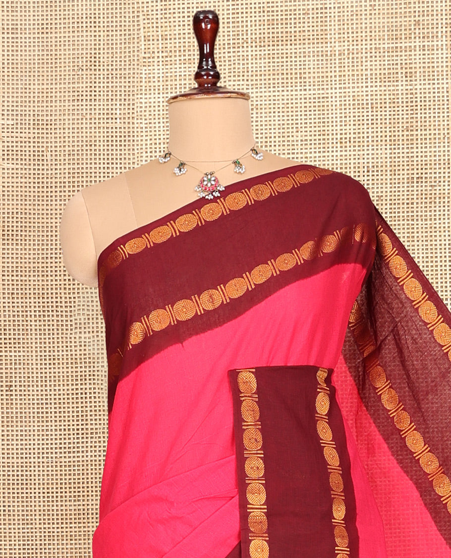 Rani Pink-Maroon Plain Sungudi Cotton Saree