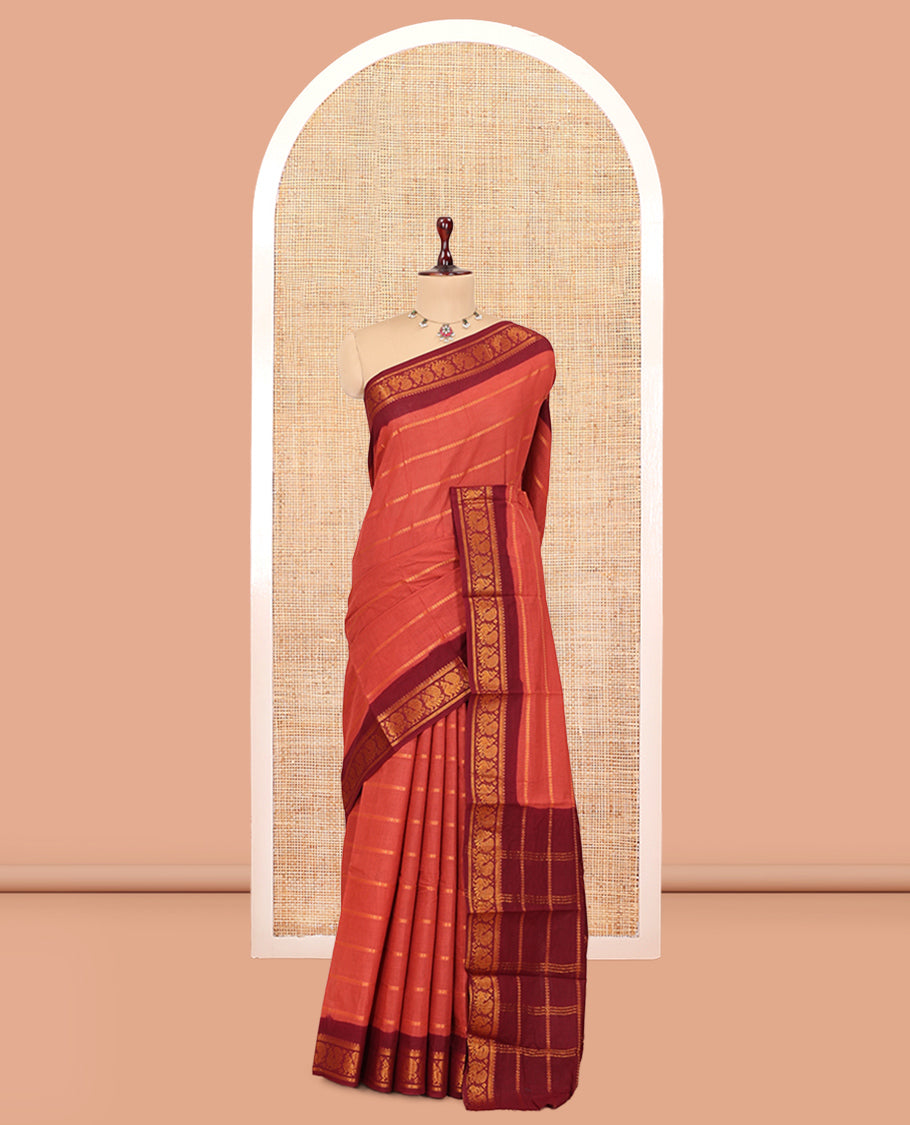 Dark Peach Sungudi Cotton Saree