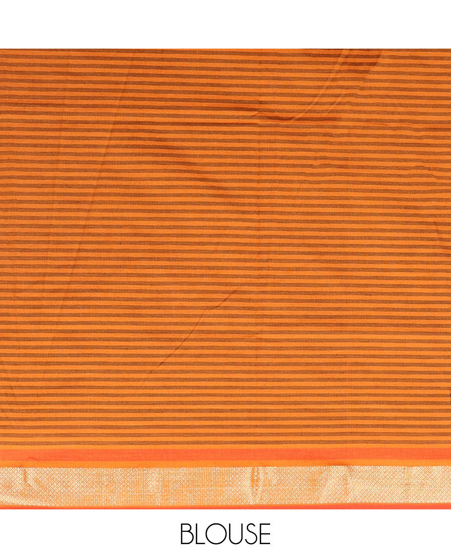 Red checked poly cotton saree with contrast zari design border & pallu of checks