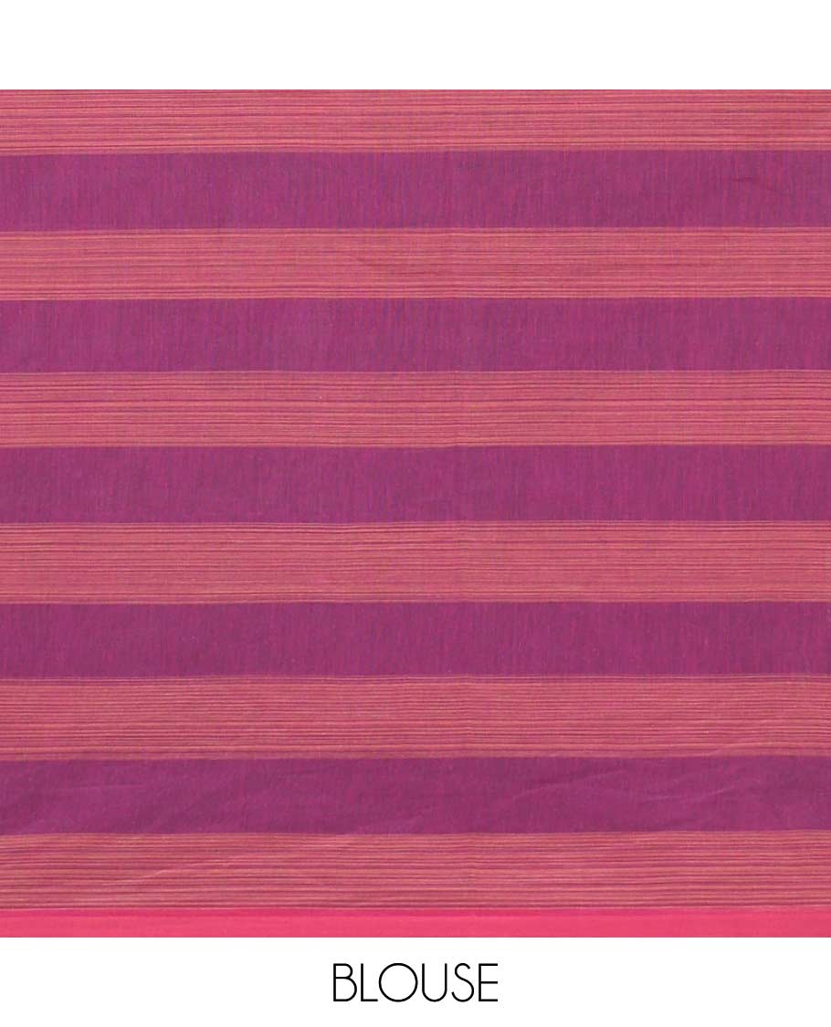 Borderless pink checked and chakram buttas Coimbatore cotton saree, pallu steeped with circular motifs