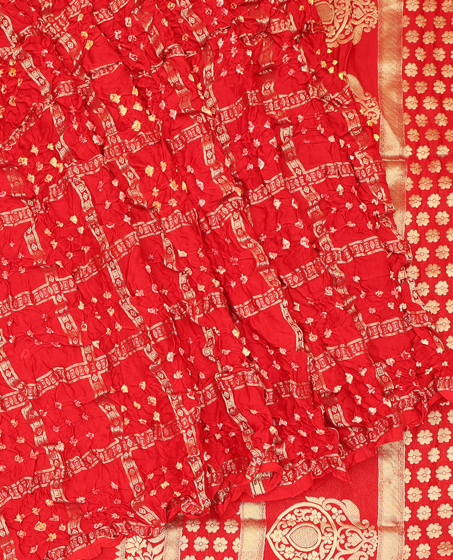 Borderless Red Bandhani Dola Silk Saree