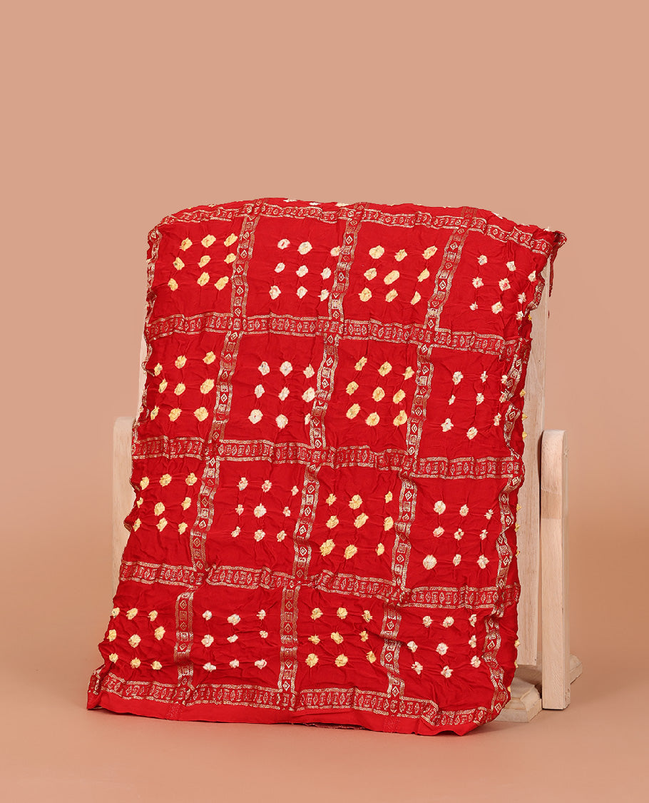 Borderless Red Bandhani Dola Silk Saree