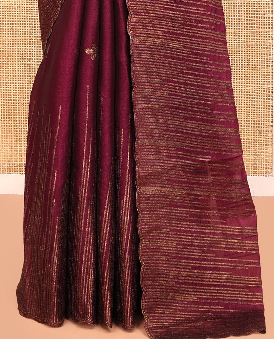 Purple Iconic Blooming Saree, Woven with Floral Copper-Thread Embroidery Border, and Matching Blouse