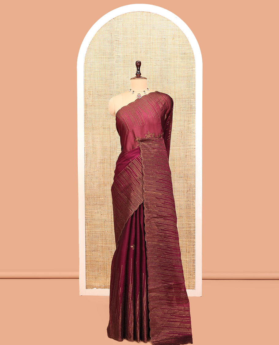 Purple Iconic Blooming Saree, Woven with Floral Copper-Thread Embroidery Border, and Matching Blouse