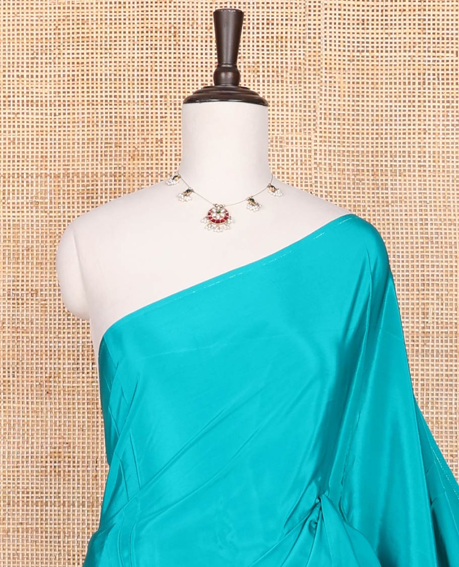 Borderless blue kamala silk saree with contrast floral printed blouse