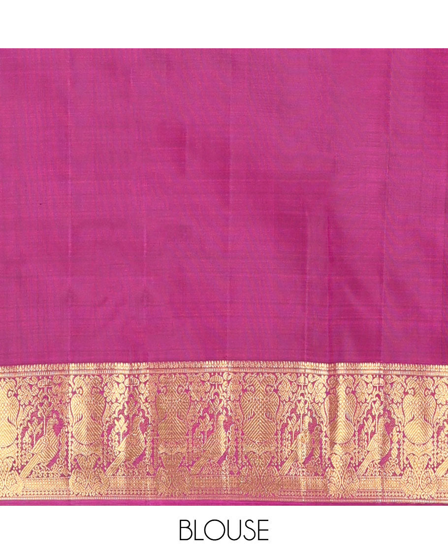 Maroon zari buttas silk saree, zari border of muthu, mayil kann, mayil, kili & iruthalai pakshi design & jaal pallu