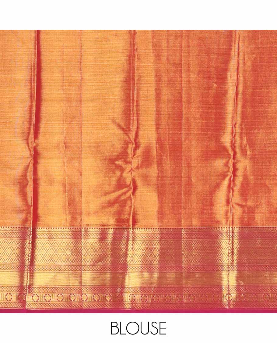 Red jacquard tissue silk saree, contrast border of rekku, ara maadam, jaal & kamalam designs & jaal pallu