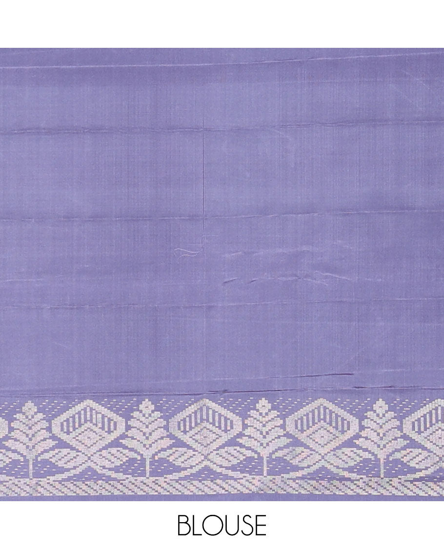 Borderless pink floral meenakari buttas Kanchipuram silk saree, contrast pallu of jaal designs