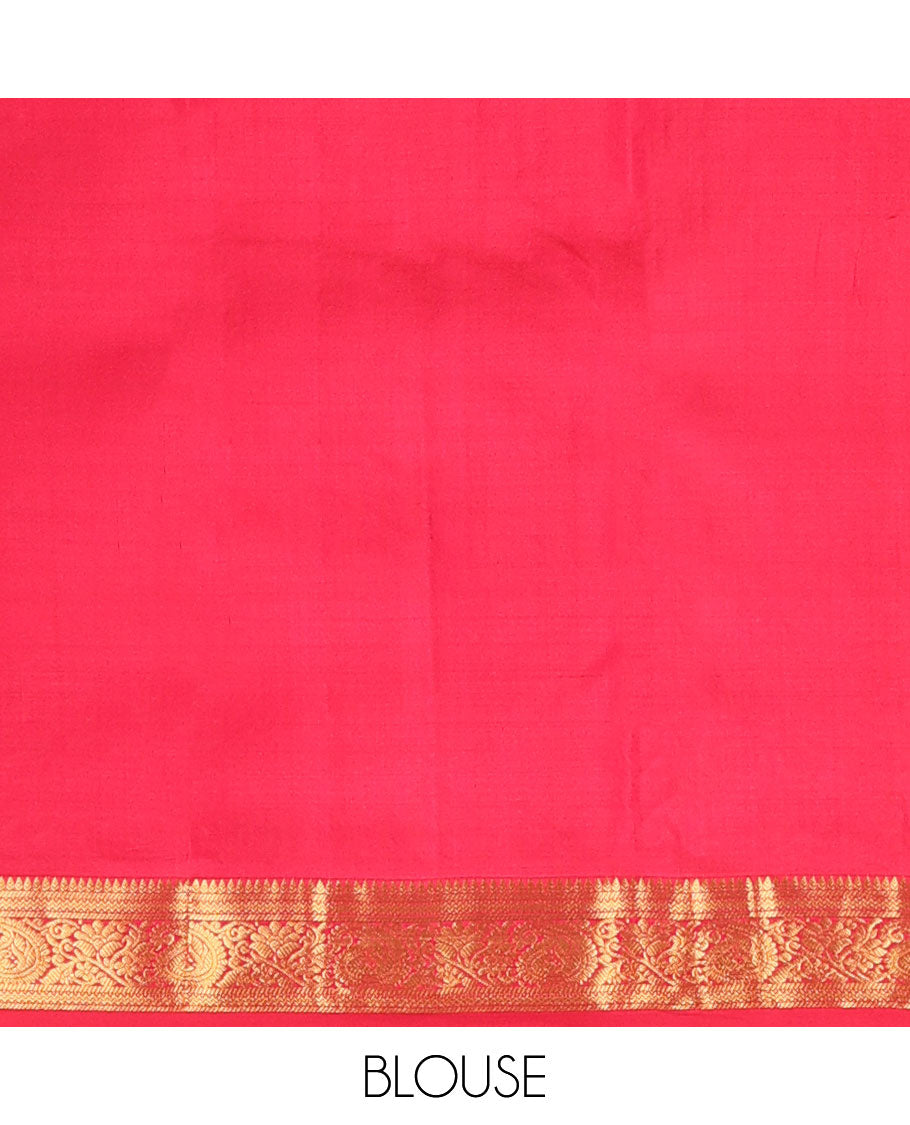 Green zari buttas Kanchipuram silk saree, contrast jaal pallu & border of thilakam,banaras,rettai neli & kodi visiry & mayil enclosed manga
