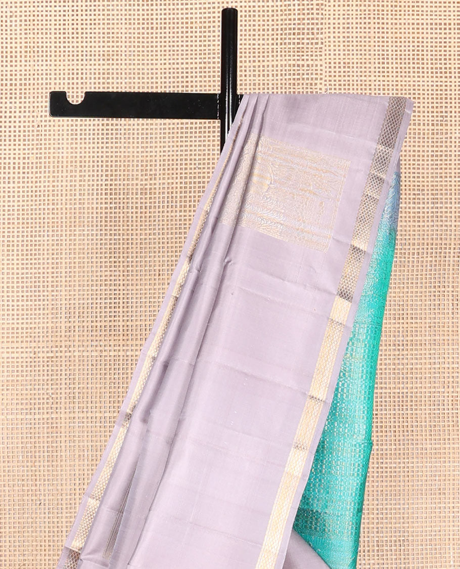 Grey zari buttas soft silk saree, piping zari border & contrast intricately zari woven pallu