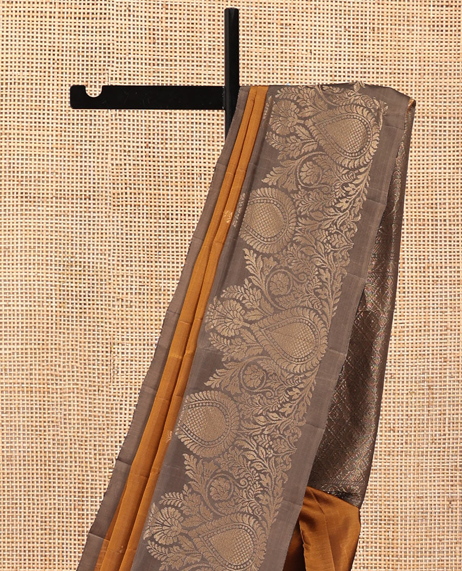 Mustard Mayuri Soft Silk Saree, Sparsely Woven with Buttas All Over the Body, Complemented by a Contrast Unique Design Border, Pallu of Jaal Designs, and Paired with a Contrast Blouse
