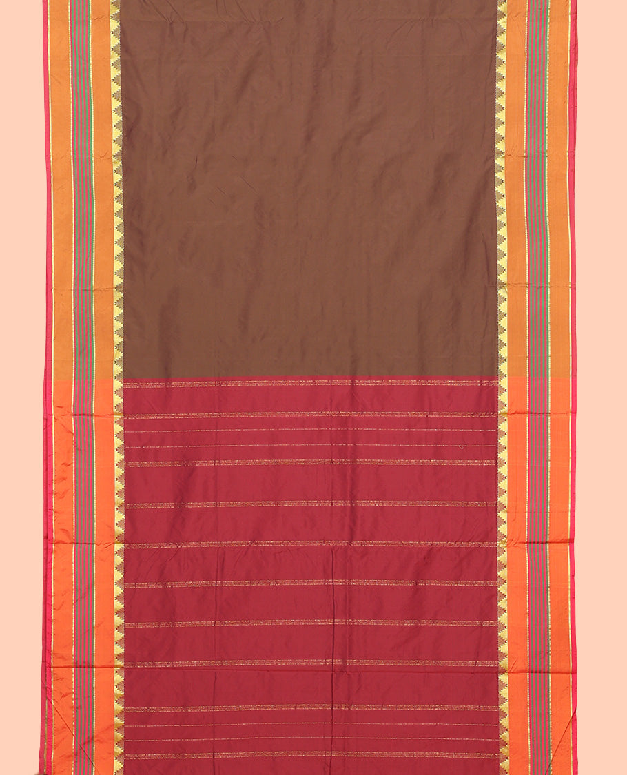 Brown Plain Ten-Yard Art Silk Saree