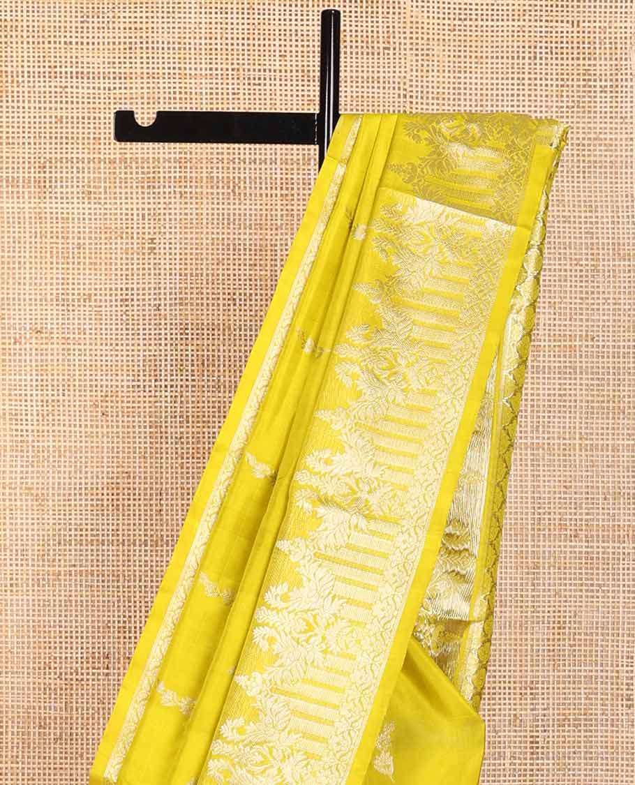 Green motifs venkatagiri silk saree with self zari design border & floral design pallu