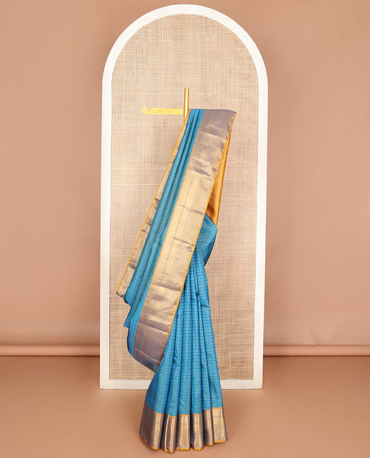 Blue zari striped Vasundhara silk saree saree, contrast traditional zari border & intricate pallu