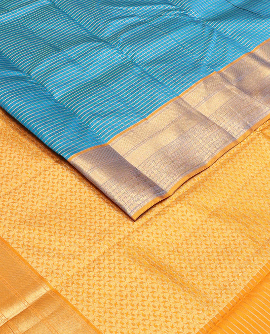 Blue zari striped Vasundhara silk saree saree, contrast traditional zari border & intricate pallu