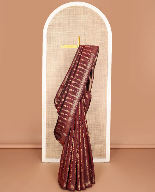 Maroon zari design vasundhara silk mix saree, traditional temple zari border & jaal design pallu