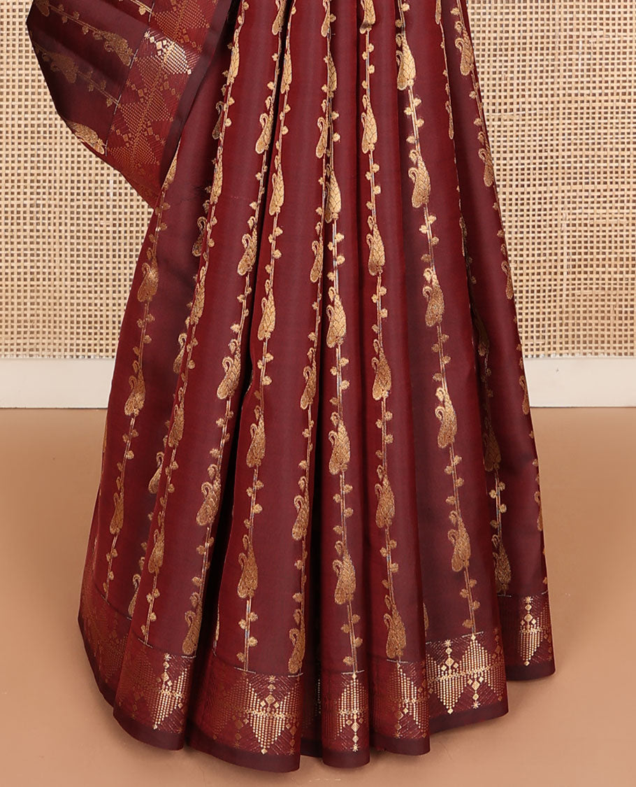 Maroon zari design vasundhara silk mix saree, traditional temple zari border & jaal design pallu