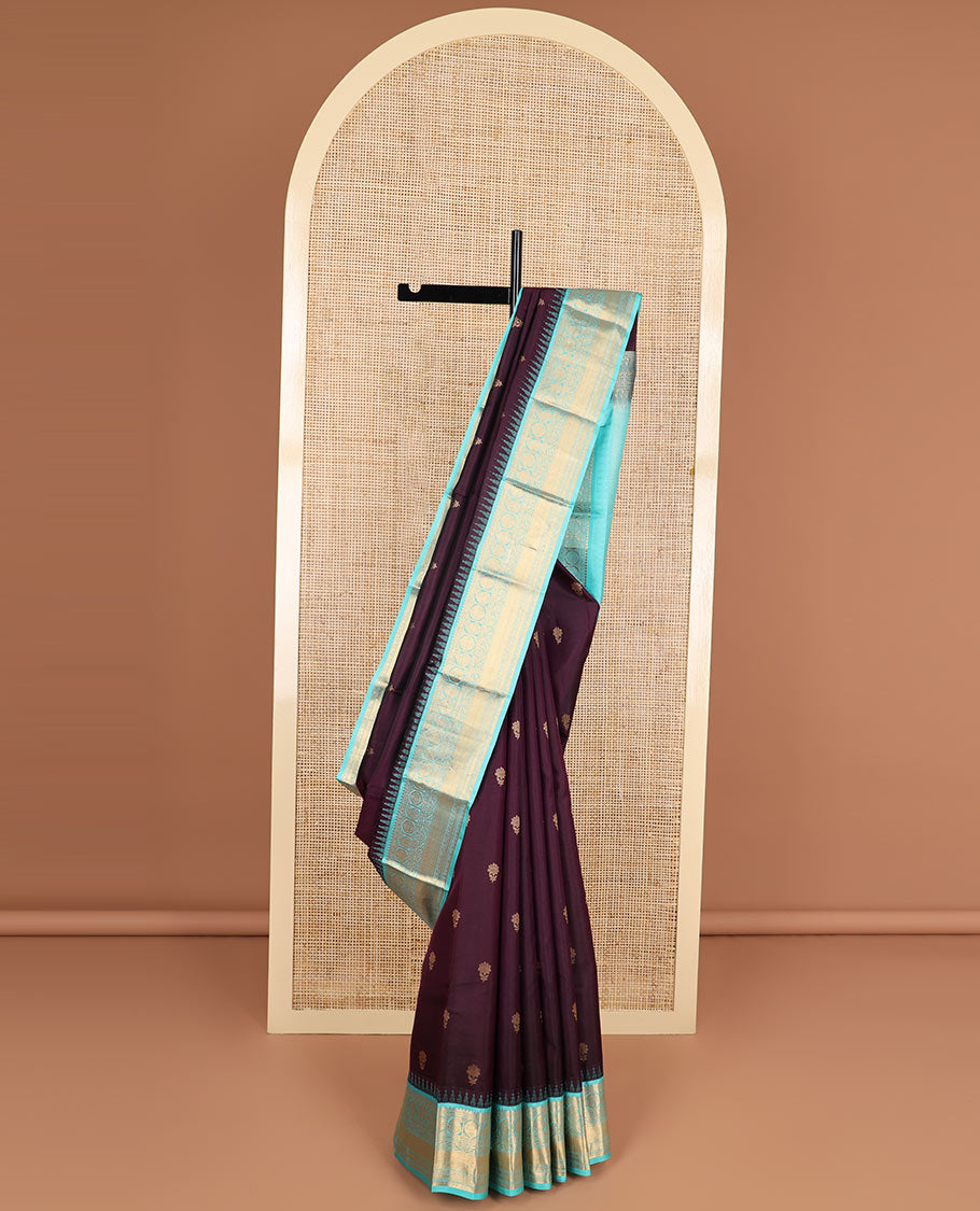 Pink zari buttas silk saree, contrast thazampoo rekku anna chakram enclosed multi-color checked border & zari woven pallu