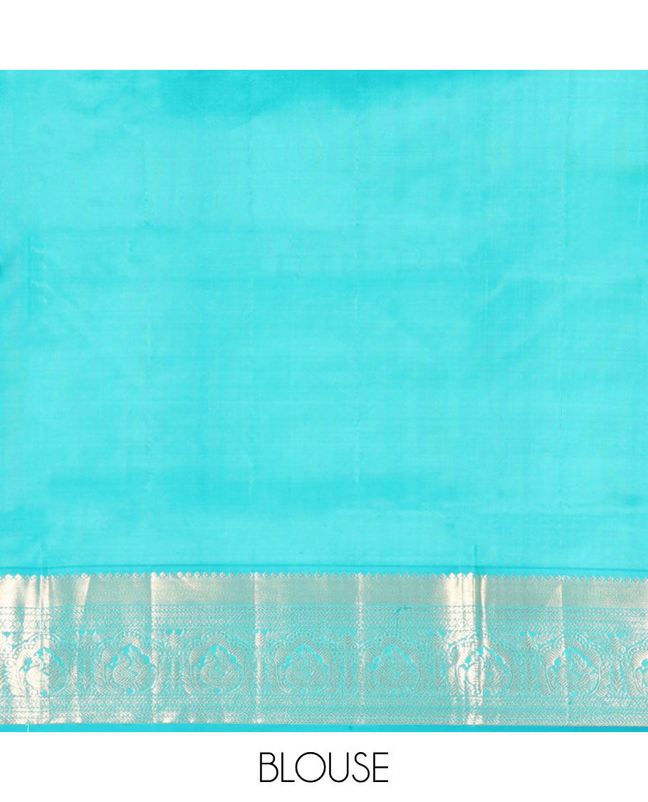 Yellow Vasundhara Silk Saree Ornamented with Zari Buttas All Over Its Body, Complemented by a Contrast Border of Neli, Kathir, Rudraksham, and Mayil Designs, Pallu Featuring Jaal Designs, and Paired with a Contrast Blouse