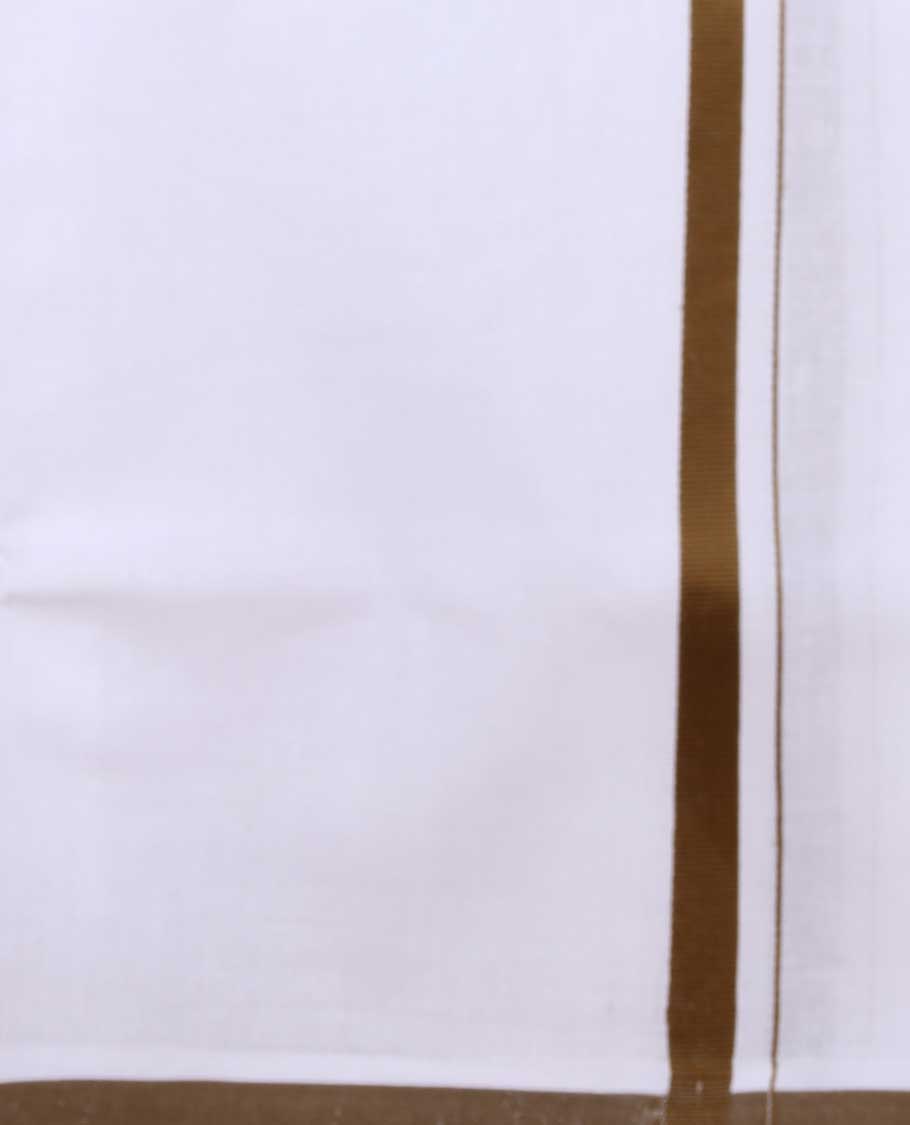 Minister White 4-yard cotton White dhoti with contrast lite brown border