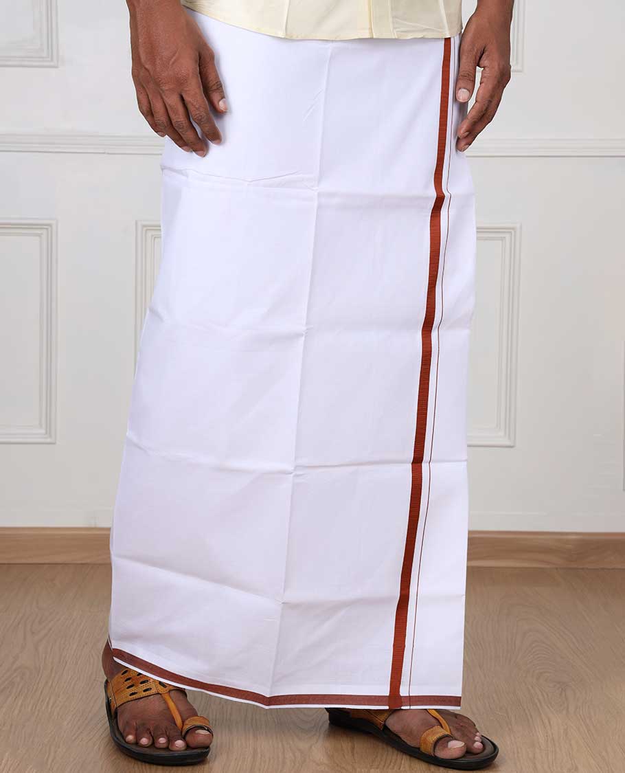 Minister White 4-yard cotton White dhoti with contrast burgundy border