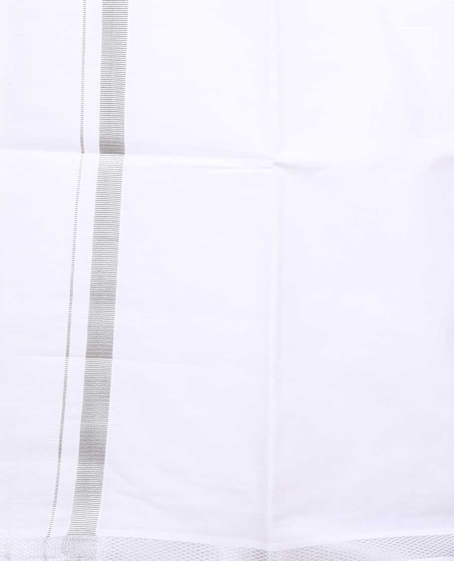 Minister White silver zari border 28-44 inch cotton white readymade dhoti
