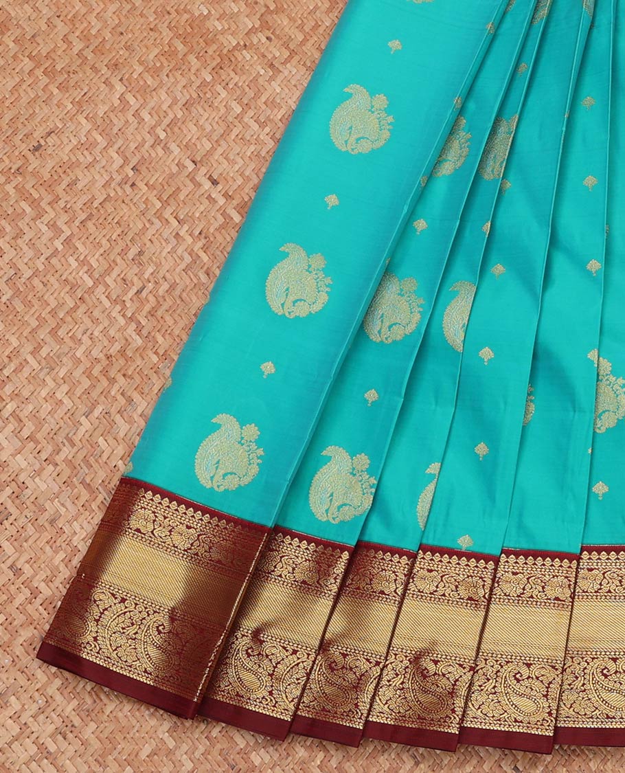 Blue Budget Silk Saree, Enriched with Zari Buttas, Complemented by a Contrast Traditional Zari Border, Grand Pallu, and a Contrast Blouse